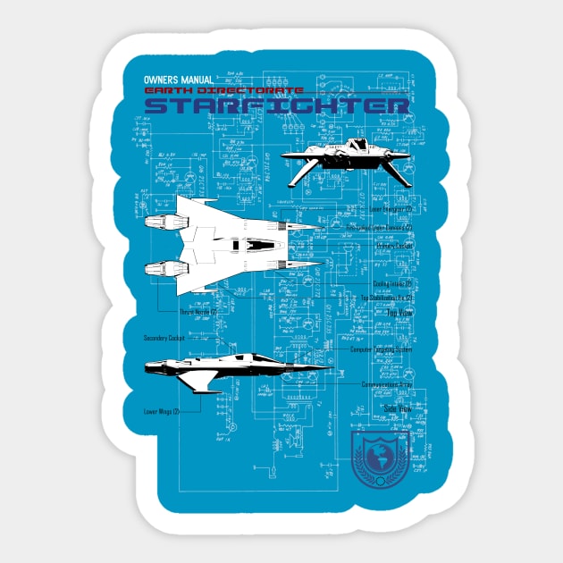 Owners Manual - Earth Directorate Starfighter Sticker by SimonBreeze